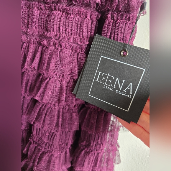 NWT!! MAC DUGGAL, Ruffle Cap Sleeve Tiered Midi Dress, Amethyst-NWT Size 4 -$398 - Picture 10 of 11